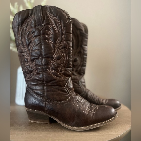 Brown Heeled Cowboy Boots - Picture 2 of 8